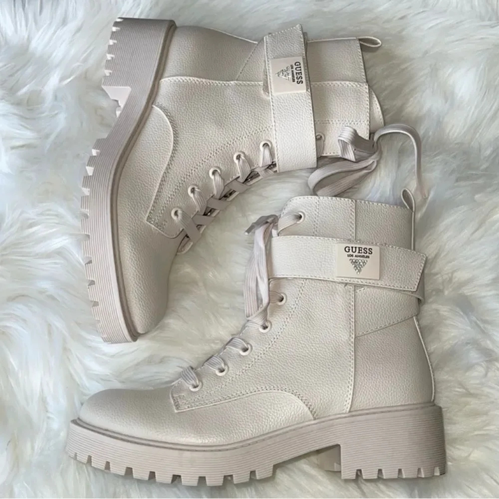 Guess Women’s Ankle Combat Boots Ivory New without Box.size 8.5